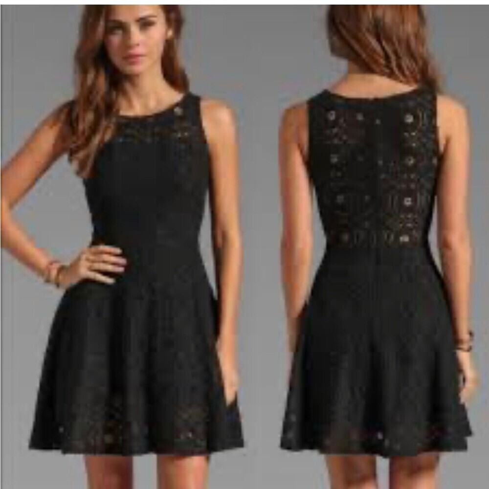 BB Dakota Renley Black Lace Fit & Flare Mini Dress mini cocktail SZ 0